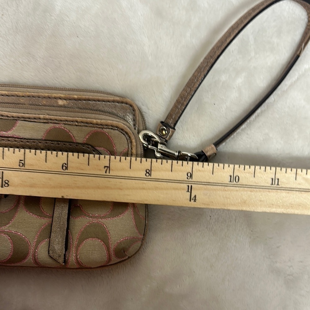 Coach Tan and Pink Signature Wristlet Clutch - Picture 11 of 15